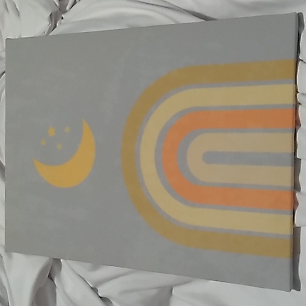 Ready to hang art 12 x 16 inch Rainbow & Moon gray, orange & yellow Palm Springs